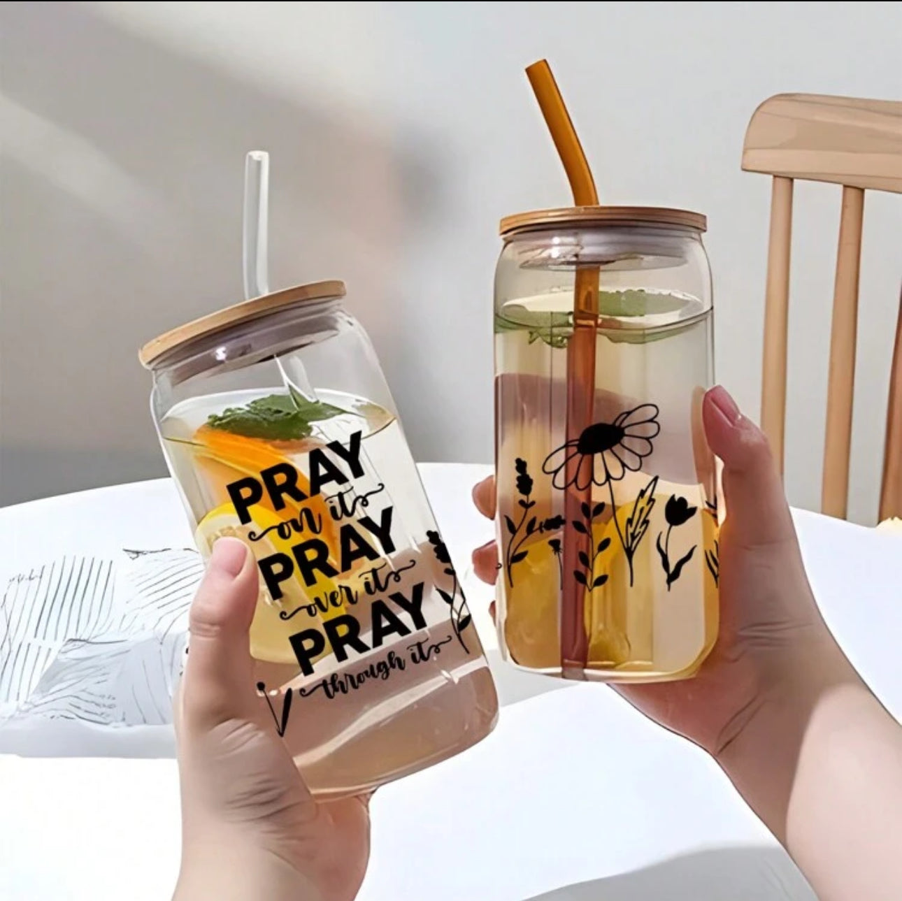 Pray on it glass cup